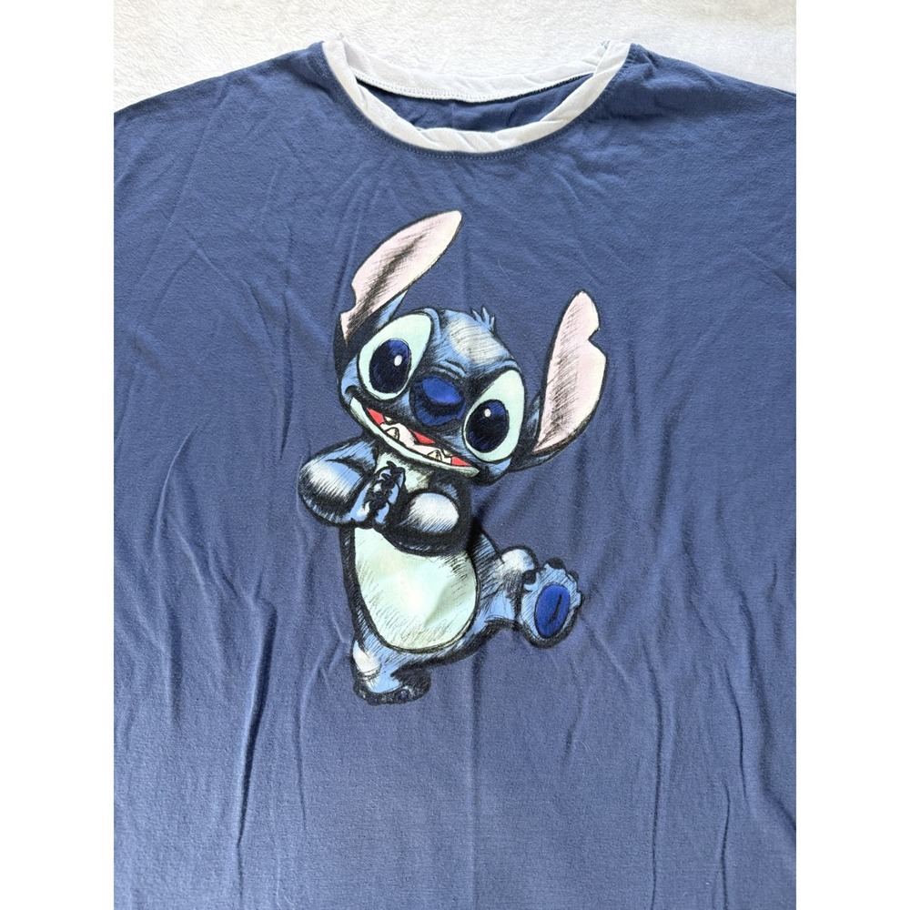 Disney Lilo & Stitch Blue Graphic T-Shirt Short Sleeve Ringer Neck Small JT21315 - Picture 2 of 4